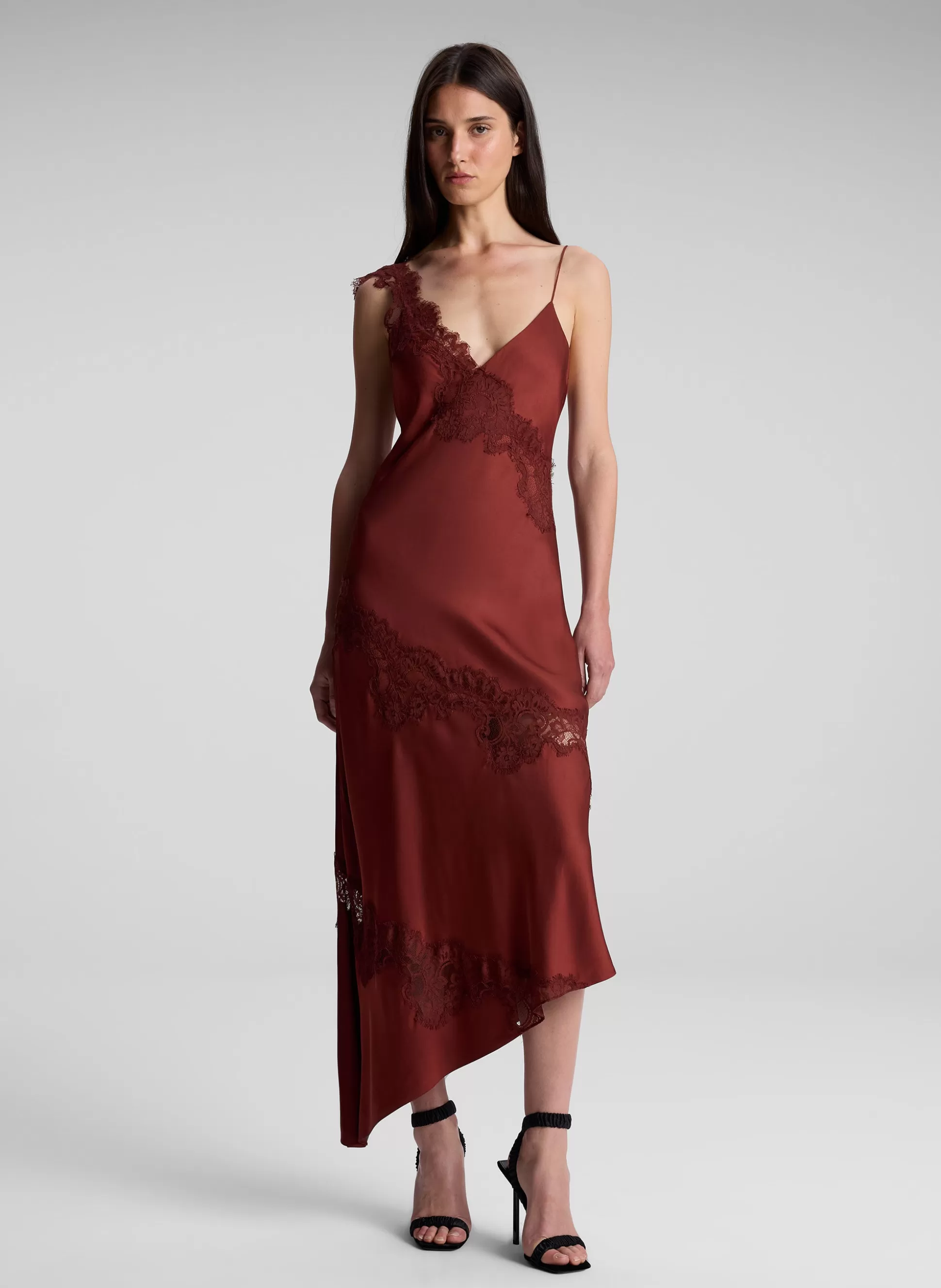 Dresses>A.L.C. Stella Satin And Lace Midi Dress Bosco